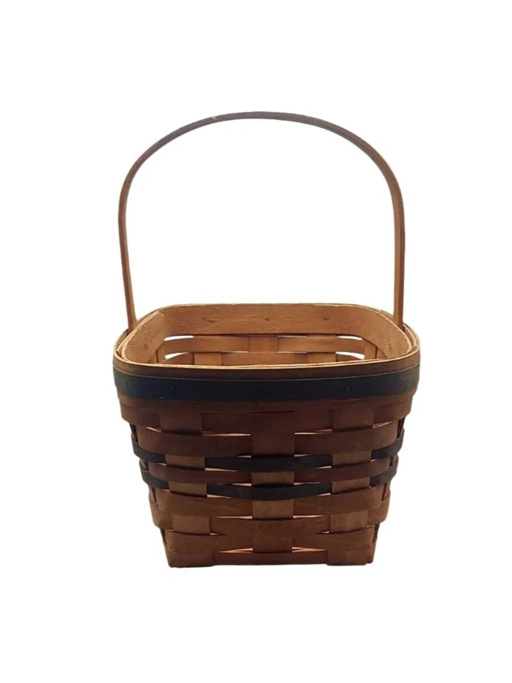 Longaberger Small Chore Basket Two Tone Hand Woven Stationary Handle Ohio 1991